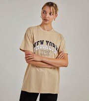 Pink Vanilla Stone New York Varsity Logo Oversized T-Shirt